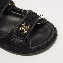 Pre Owned Chanel Dad Size 37.5 Black Tweed Slingback Sandals