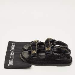 Pre Owned Chanel Dad Size 37.5 Black Tweed Slingback Sandals