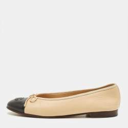 مملوكة مسبقًا حذاء فلات باليه شانيل فيونكة سيات سي تو كاب جلد أسود مقاس 39