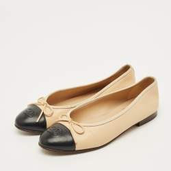 مملوكة مسبقًا حذاء فلات باليه شانيل فيونكة سيات سي تو كاب جلد أسود مقاس 39