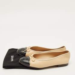 مملوكة مسبقًا حذاء فلات باليه شانيل فيونكة سيات سي تو كاب جلد أسود مقاس 39