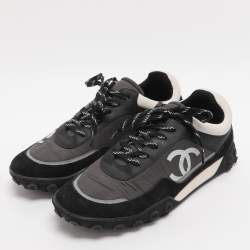 Pre Owned حذاء رياضي شانيل سي سي نايلون وجلد سويدي رمادي/أسود منخفض مقاس 39