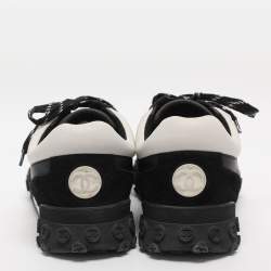 Pre Owned حذاء رياضي شانيل سي سي نايلون وجلد سويدي رمادي/أسود منخفض مقاس 39