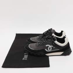 Pre Owned حذاء رياضي شانيل سي سي نايلون وجلد سويدي ر مادي/أسود منخفض مقاس 39