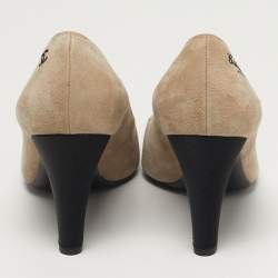 Pre Owned Chanel CC Size 38 Black/Beige Satin and Suede Pumps