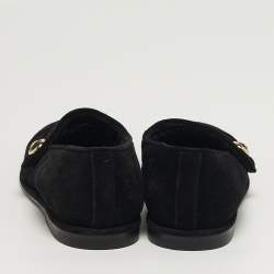 Pre Owned Chanel CC Size 36.5 Black Suede Mary Jane Ballet Flats