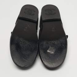 Pre Owned Chanel CC Size 36.5 Black Suede Mary Jane Ballet Flats