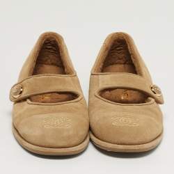 مملوكة مسبقًا حذاء باليرينا فلات شانيل جلد بني ومزخرف بـ PVC مقاس 37.5