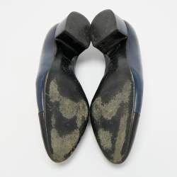 مملوكة مسبقًا Chanel CC Cap Toe  Size 37.5 Navy Blue Leather Block Heel Pumps