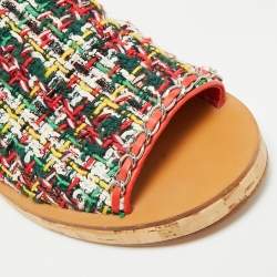 Pre Owned Chanel Size 41.5 Multicolor Tweed and Leather Chain Detail Slide Sandals