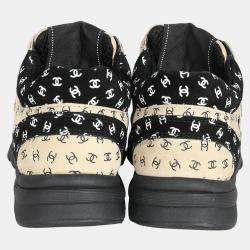 Pre Owned Chanel 22A Beige Black CC All Over Logo Sneakers 35