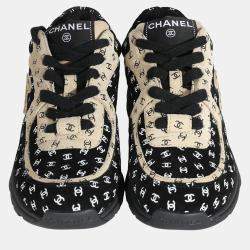 Pre Owned Chanel 22A Beige Black CC All Over Logo Sneakers 35