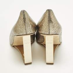 Pre Owned Chanel CC Size 39.5 Black/Gold Leather and Patent Leather Wedge Pumps