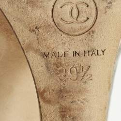 Pre Owned Chanel CC Size 39.5 Black/Gold Leather and Patent Leather Wedge Pumps