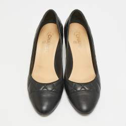 مملوكة مسبقًا حذاء كعب عالي شانيل جلد نوبوك أسود/بيج مقدمة مغطاة مقاس 37.5