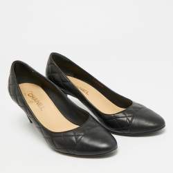 مملوكة مسبقًا حذاء كعب عالي شانيل جلد نوبوك أسود/بيج مقدمة مغطاة مقاس 37.5