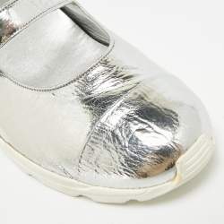 Pre Owned Chanel Size 38.5 Silver Leather Mary Jane Sneakers