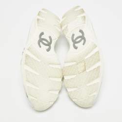 Pre Owned Chanel Size 38.5 Silver Leather Mary Jane Sneakers