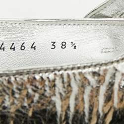 Pre Owned Chanel Size 38.5 Silver Leather Mary Jane Sneakers