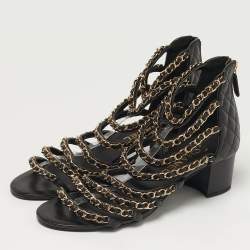 Pre Owned صندل شانيل جلد أسود CC متشابك مقاس 39