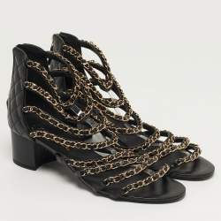 Pre Owned صندل شانيل جلد أسود CC متشابك مقاس 39