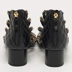 Pre Owned صندل شانيل جلد أسود CC متشابك مقاس 39