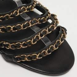 Pre Owned صندل شانيل جلد أسود CC متشابك مقاس 39