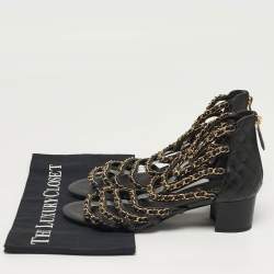 Pre Owned صندل شانيل جلد أسود CC متشابك مقاس 39