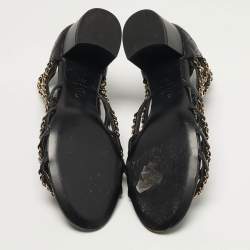 Pre Owned صندل شانيل جلد أسود CC متشابك مقاس 39