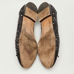 Pre Owned Chanel CC Size 38.5 Black Fabric and Tweed Bow Cap Toe Ballet Flats