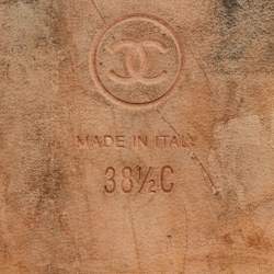 Pre Owned Chanel CC Size 38.5 Black Fabric and Tweed Bow Cap Toe Ballet Flats