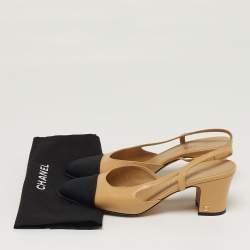 Pre Owned حذاء شانيل سيلنغ باك مقدمة مغطاة كانفاس جلد بيج مقاس 39