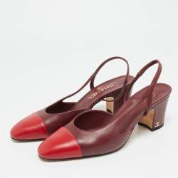 مملوكة مسبقًا حذاء كعب عالي شانيل سبيكة قماش/جلد أسود/كريمي بحزام خلفي شعار CC مقاس 37.5