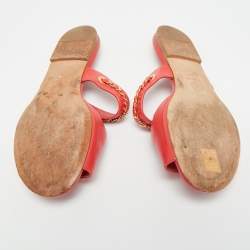 Pre Owned Chanel Size 39 Red Leather Chain Detail Flat Slide