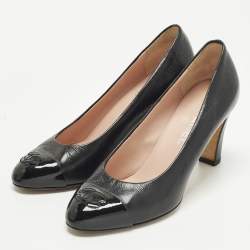 Pre Owned حذاء كعب عالي شانيل غطاء مقدمة سي سي جلد سويدي وبرّاق بني/أسود مقاس 40