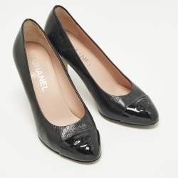 Pre Owned حذاء كعب عالي شانيل غطاء مقدمة سي سي جلد سويدي وبرّاق بني/أسود مقاس 40