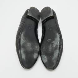 مملوكة مسبقًا Chanel CC Size 42 Black Quilted Leather Bow Cap Toe Ballet Flats