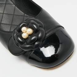 Pre Owned Chanel Camelia Size 41 Black Leather Block Heel Pumps