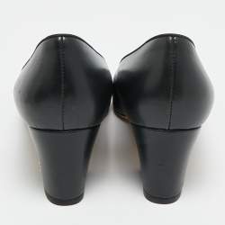 Pre Owned Chanel Camelia Size 41 Black Leather Block Heel Pumps