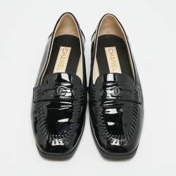 Pre Owned Chanel CC Size 38 Black Patent Leather Smoking Slippers
