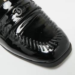 Pre Owned Chanel CC Size 38 Black Patent Leather Smoking Slippers