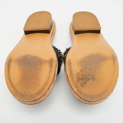 Pre Owned Chanel Size 41.5 Black Leather Chain Link Cork Slide Sandals