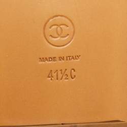 Pre Owned Chanel Size 41.5 Black Leather Chain Link Cork Slide Sandals