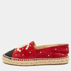 Pre Owned Chanel CC Size 38 Burgundy/Black Suede Espadrille Flats