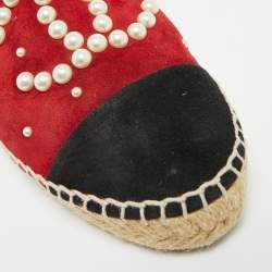 Pre Owned Chanel CC Size 38 Burgundy/Black Suede Espadrille Flats