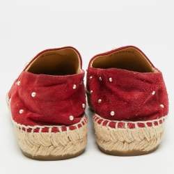 Pre Owned Chanel CC Size 38 Burgundy/Black Suede Espadrille Flats