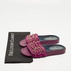 مملوكة مسبقًا Chanel CC Size 38 Dark Pink Fabric Chain Link Flat Slide Sandals