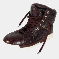مملوكة مسبقًا Chanel 19A Burgundy Croc Embossed High Top Sneakers