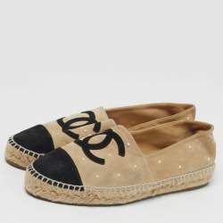 Pre Owned Chanel CC Size 39 Beige Suede Pearl Espadrille Flats