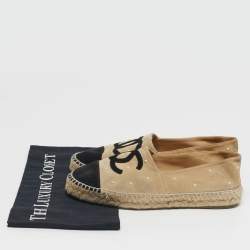 Pre Owned Chanel CC Size 39 Beige Suede Pearl Espadrille Flats